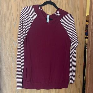 Cozy Maroon Hoodie with Striped Raglan Sleeves